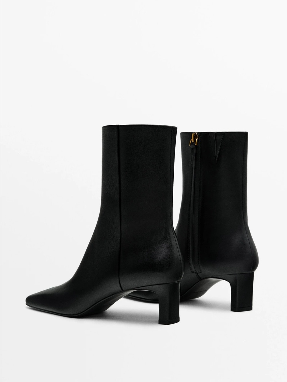 Massimo Dutti Black Pointed Toe Mid-Heel Ankle Booties